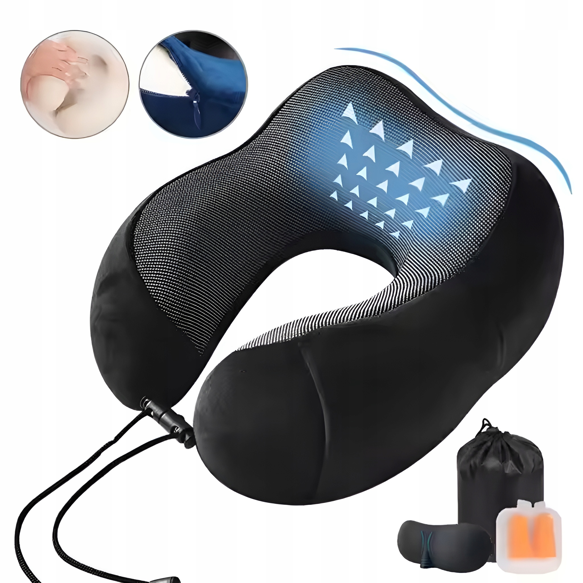 PODUSZKA PODRÓŻNA TURYSTYCZNA ROGAL DO SAMOLOTU + OPASKA + ZATYCZKI GRATIS Model poduszka turystyczna rogal zagłówek pianka memory