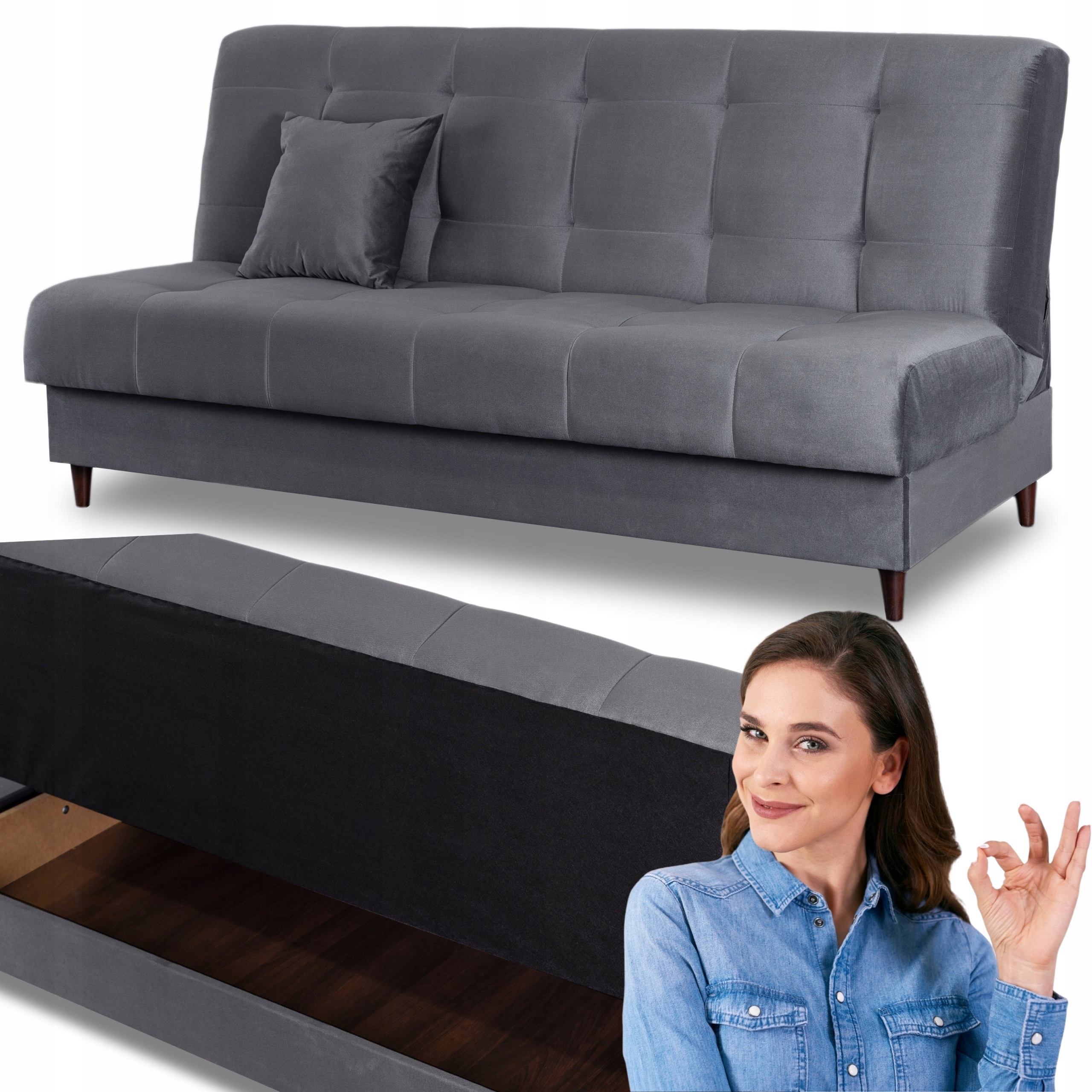 Rozkládací pohovka s funkcí spaní, dvoumístná, šedá Lima