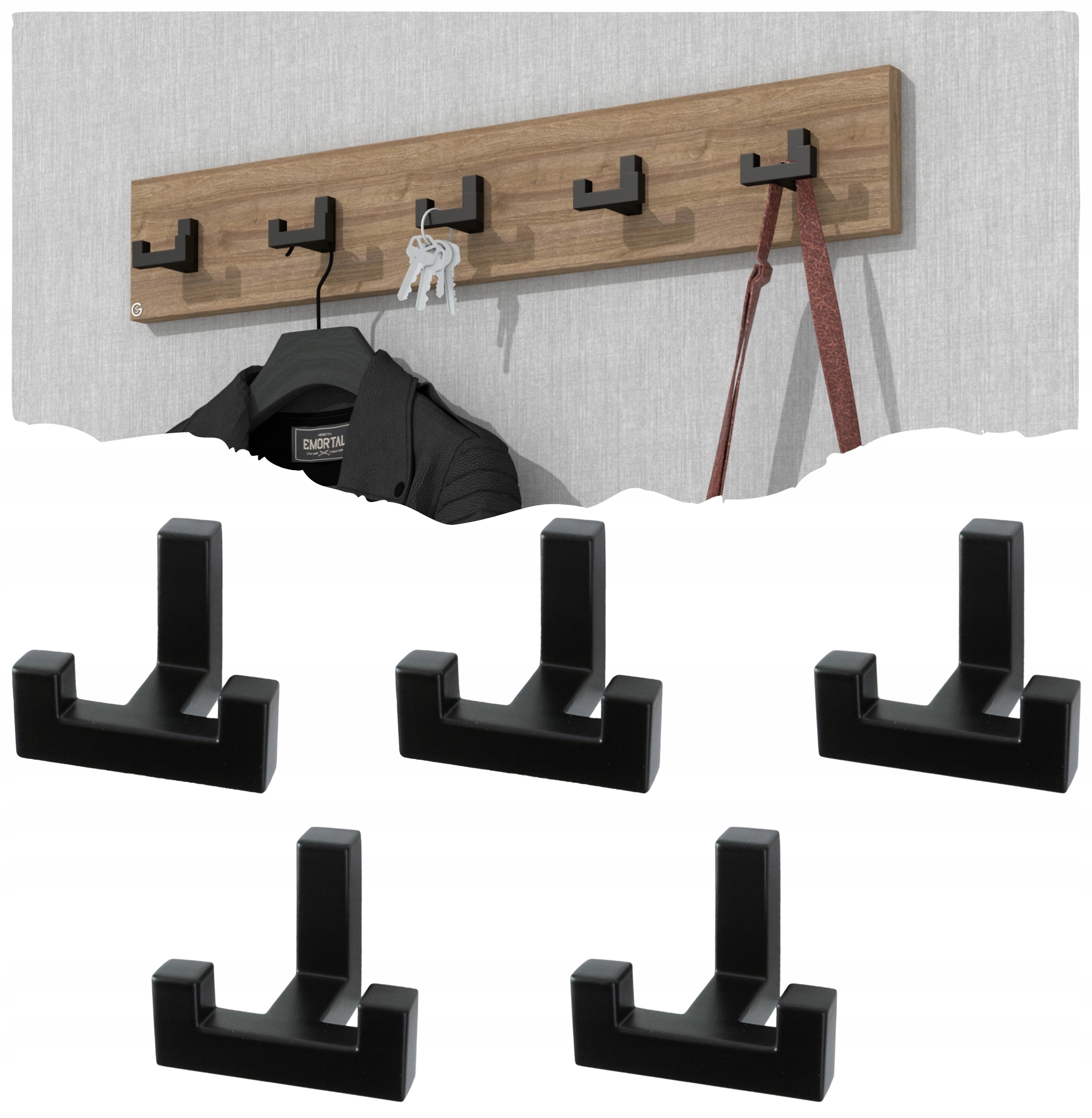 Moderní věšák na přišroubování, dvojitý, černý loft, na lamely