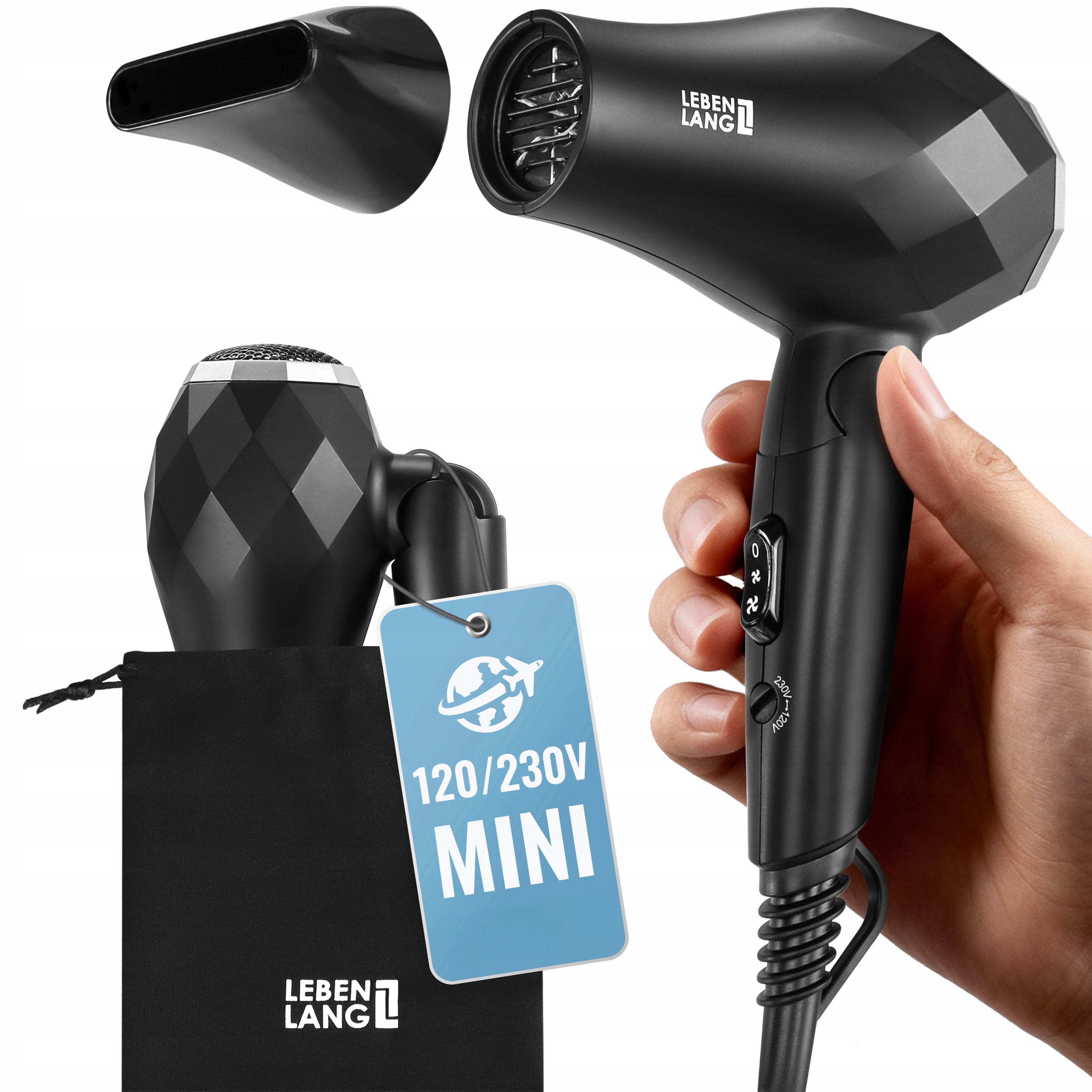 Suszarka do włosów mała Lebenlang 1000W składana turystyczna z etui