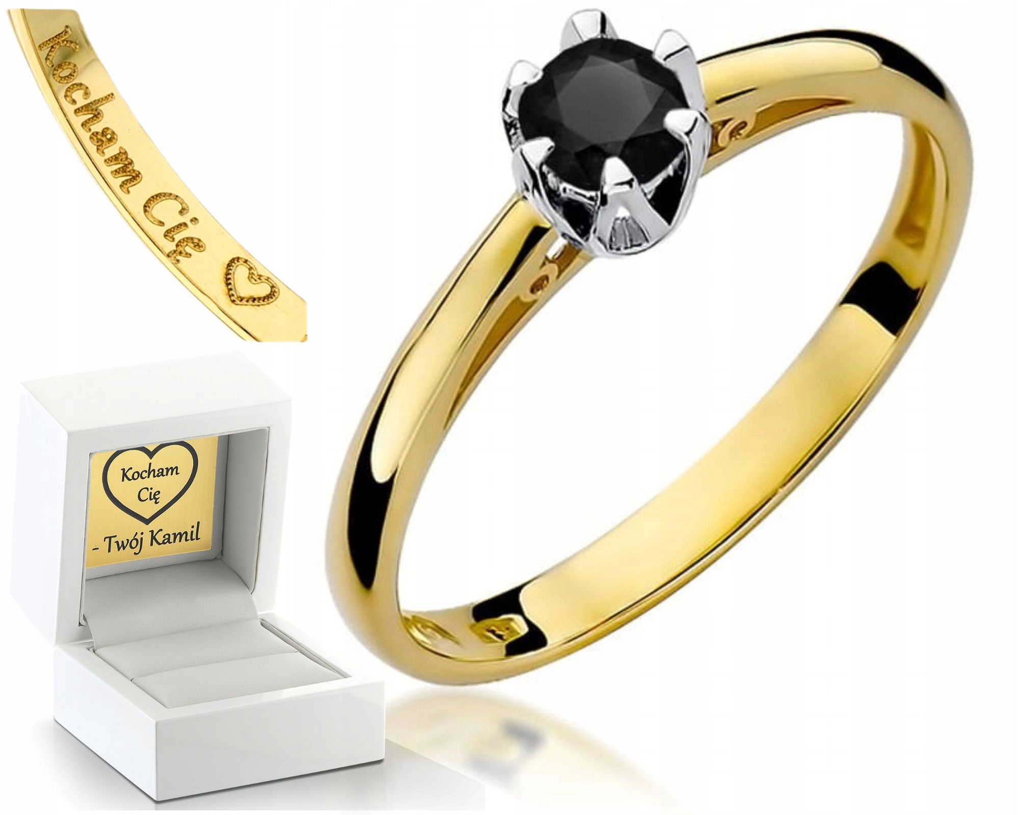 Zlatý Prstýnek Žluté Zlato Černý Briliant 585 Gravírování Bonus Dárek