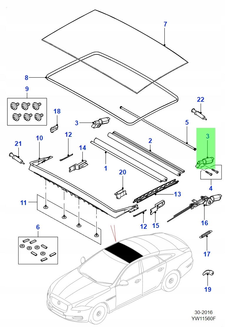 NOWY silniczek szyberdachu LH JAGUAR XJ 2010 19 Version European