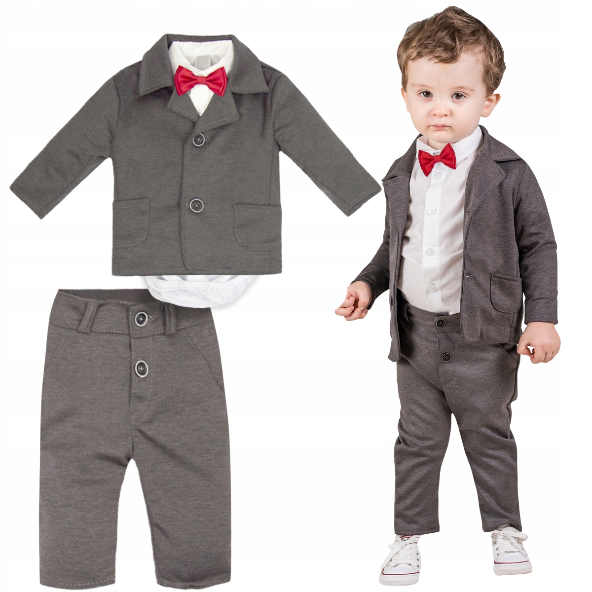 GARNITUR 4 cz. grafitowy gładki Chrzest Święta 86