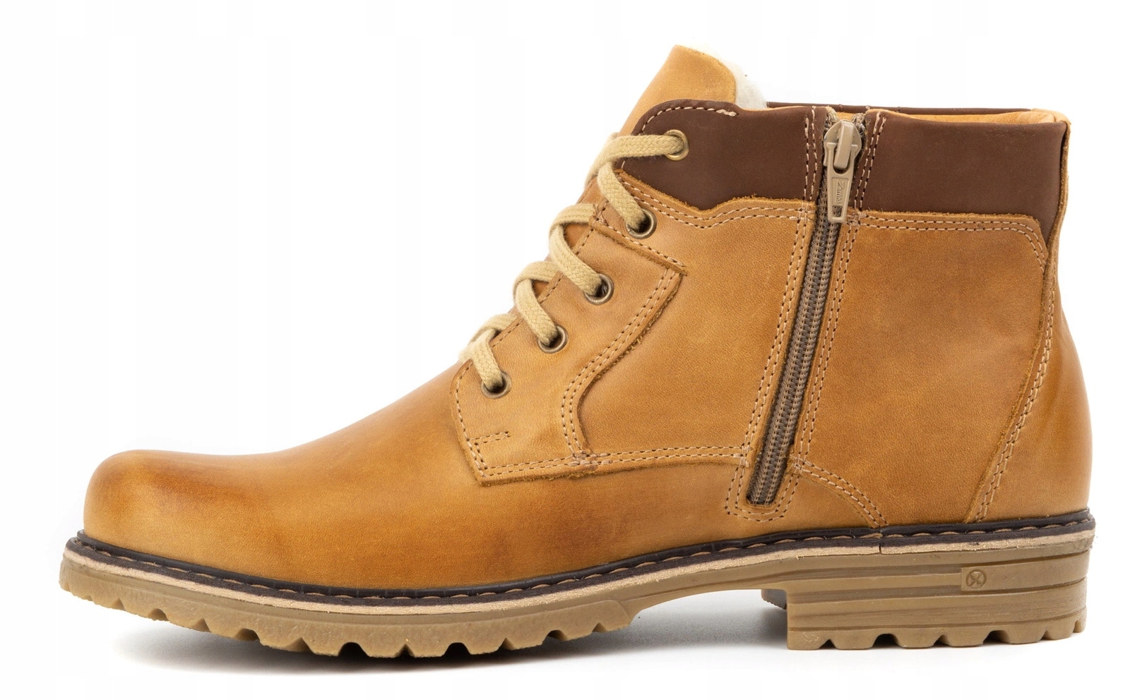 Buty zimowe męskie trzewiki skórzane sznurowane zamek POLSKIE J35S rude 46 Płeć mężczyzna