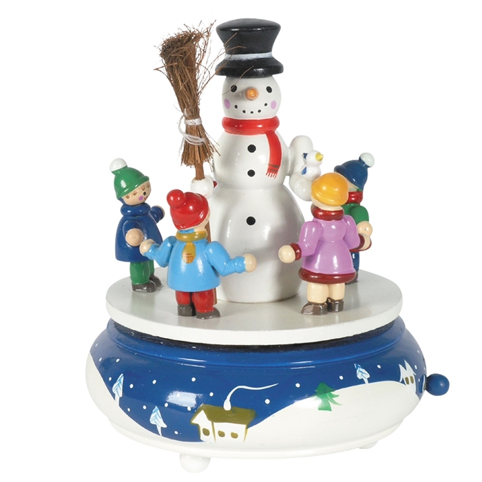 Hrací Skříňka Sněhulák s dětmi, Mel. Bílé Vánoce 16 cm