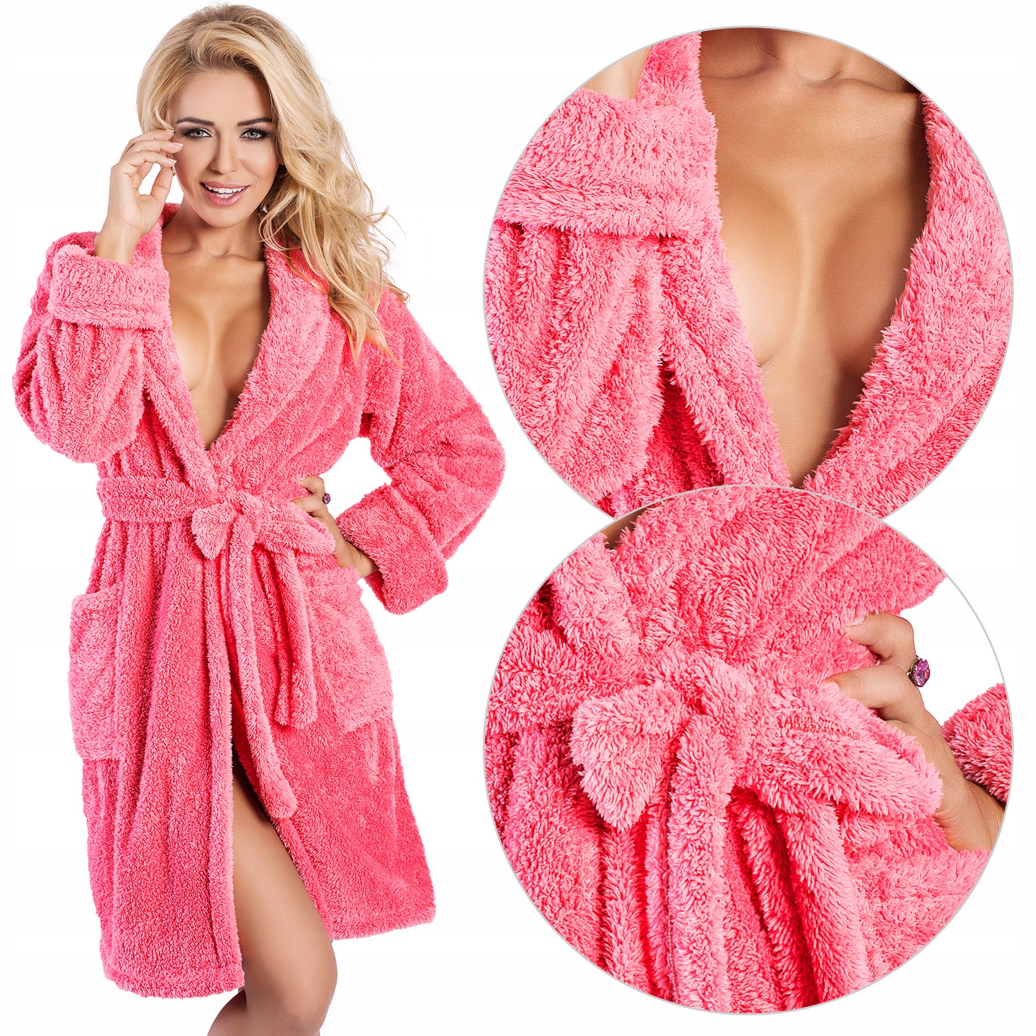 Dkaren Eliza korálový 2XL růžový teplý vázaný krátký Župan