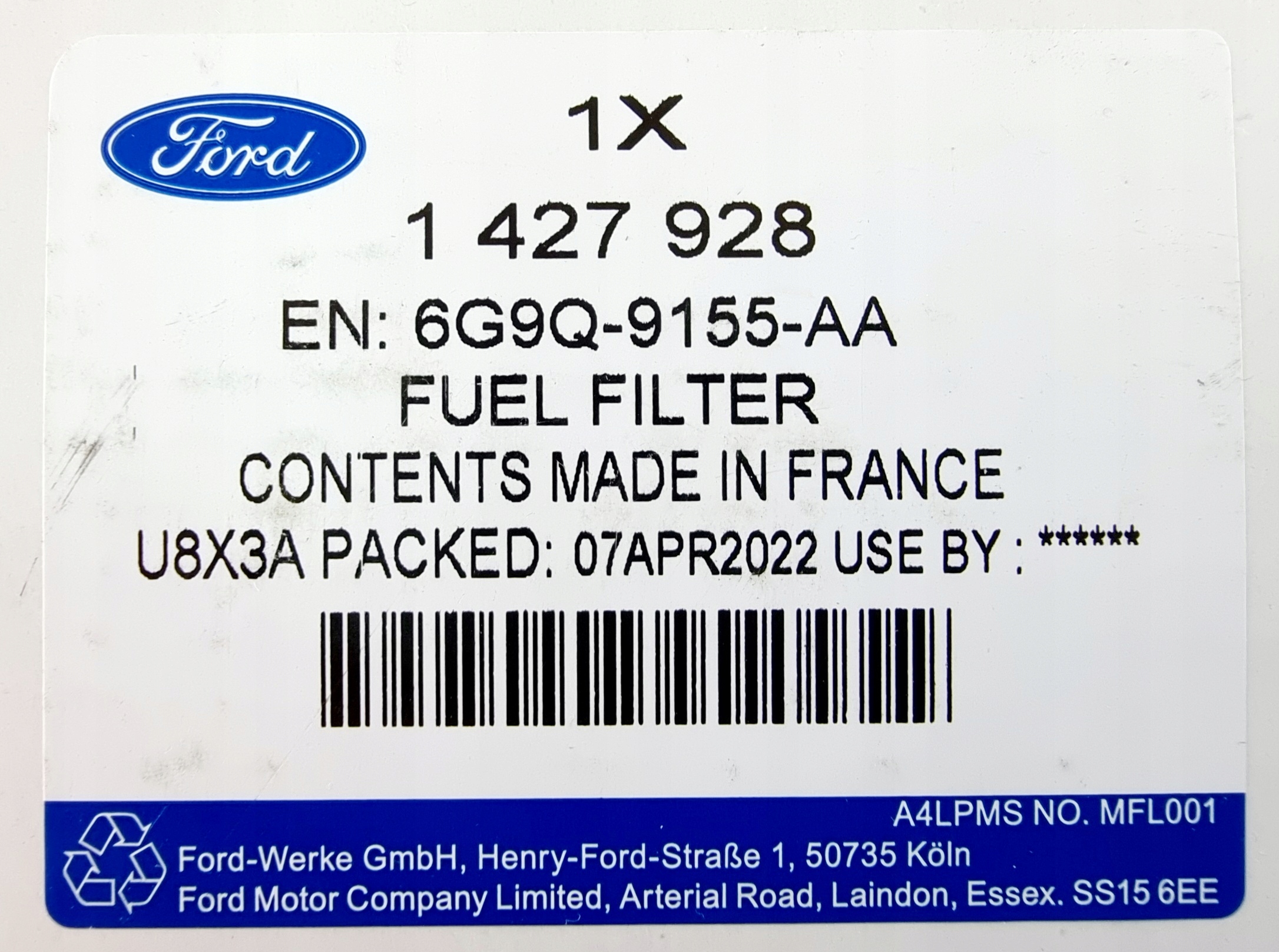 FILTR PALIWA 2.2 TDCI FORD MONDEO S-MAX GALAXY ORG Numer katalogowy części 1427928