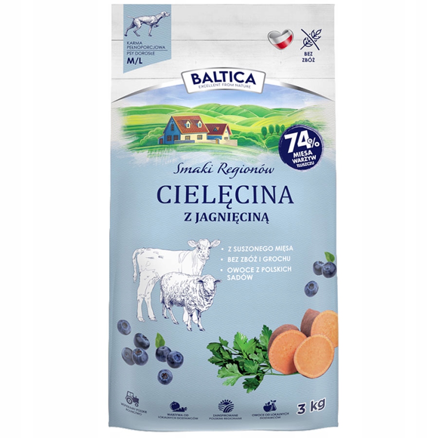 Levně Baltica Smaki Regionów Adult Telecí S Jehněčím Pro Střední A Velká Plemena M/L 3kg