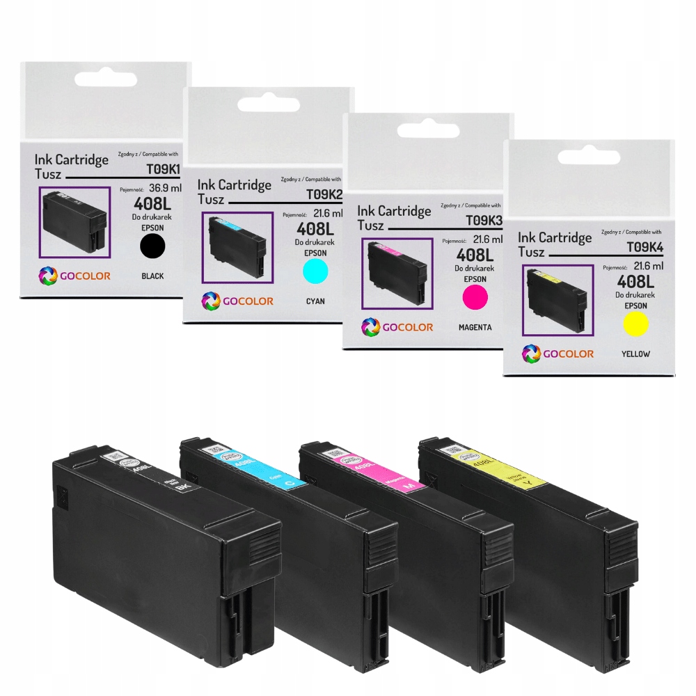 4-pak Nowy Tusz 408L C13T09K Cmyk do Epson WorkForce Pro WF-C4810 Dtwf