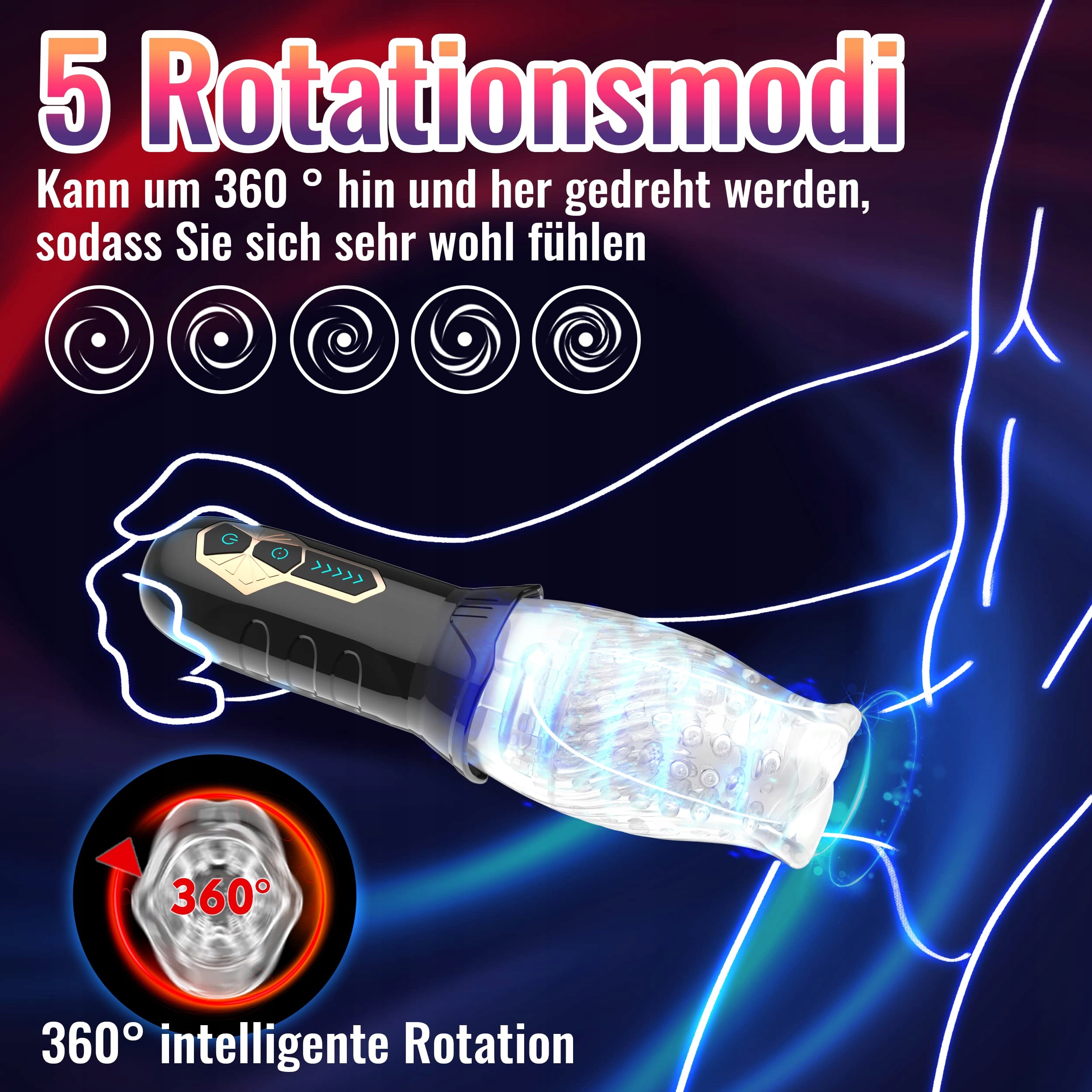 ELECTRIC MASTURBATOR Kubek Dla Mężczyzn 5 Trybów Rotacji 10 Trybów Wibracji — miniatura 2