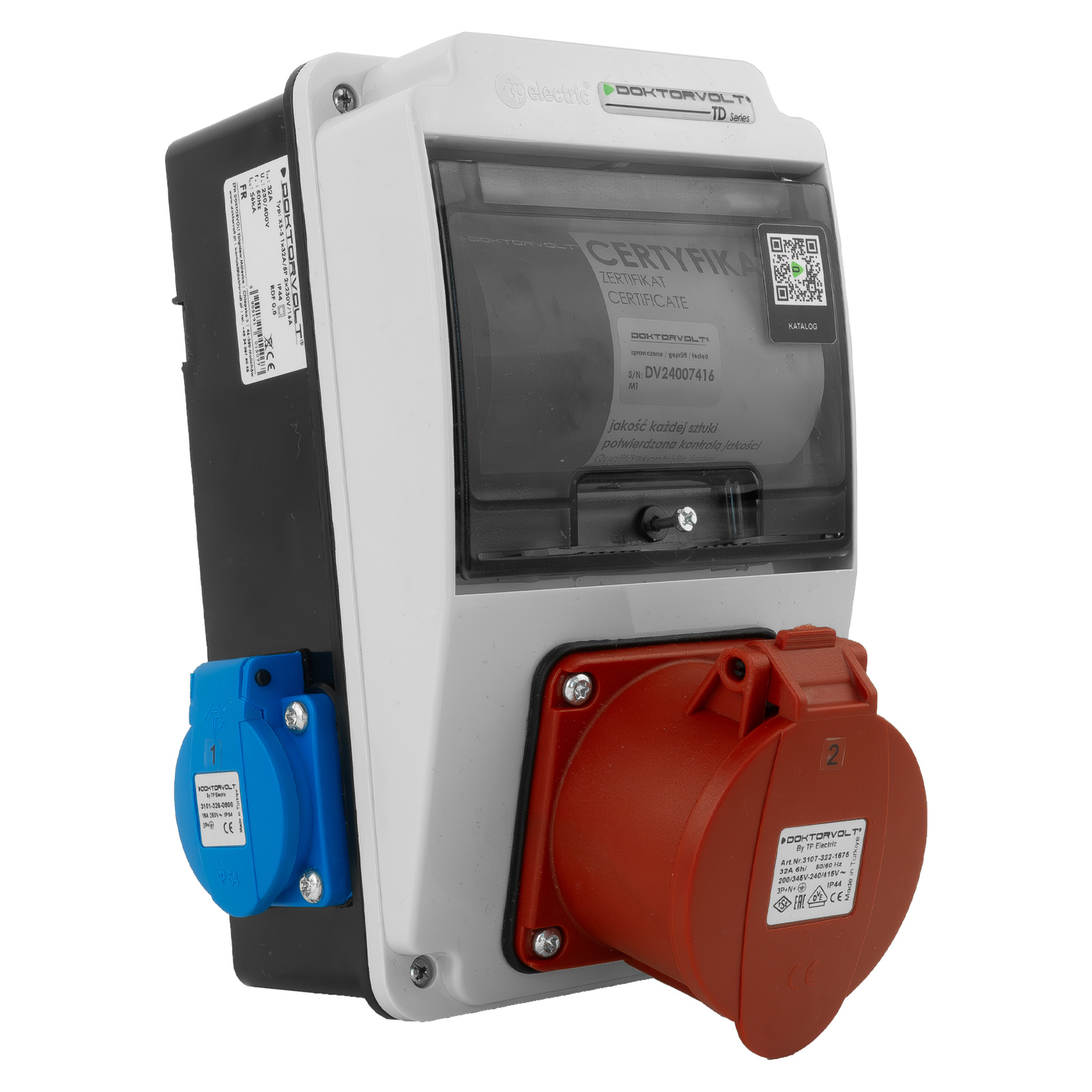 Stavební rozvaděč Xs-s 32A 2x230V IP44 zásuvky Doktorvolt DV-5077-F