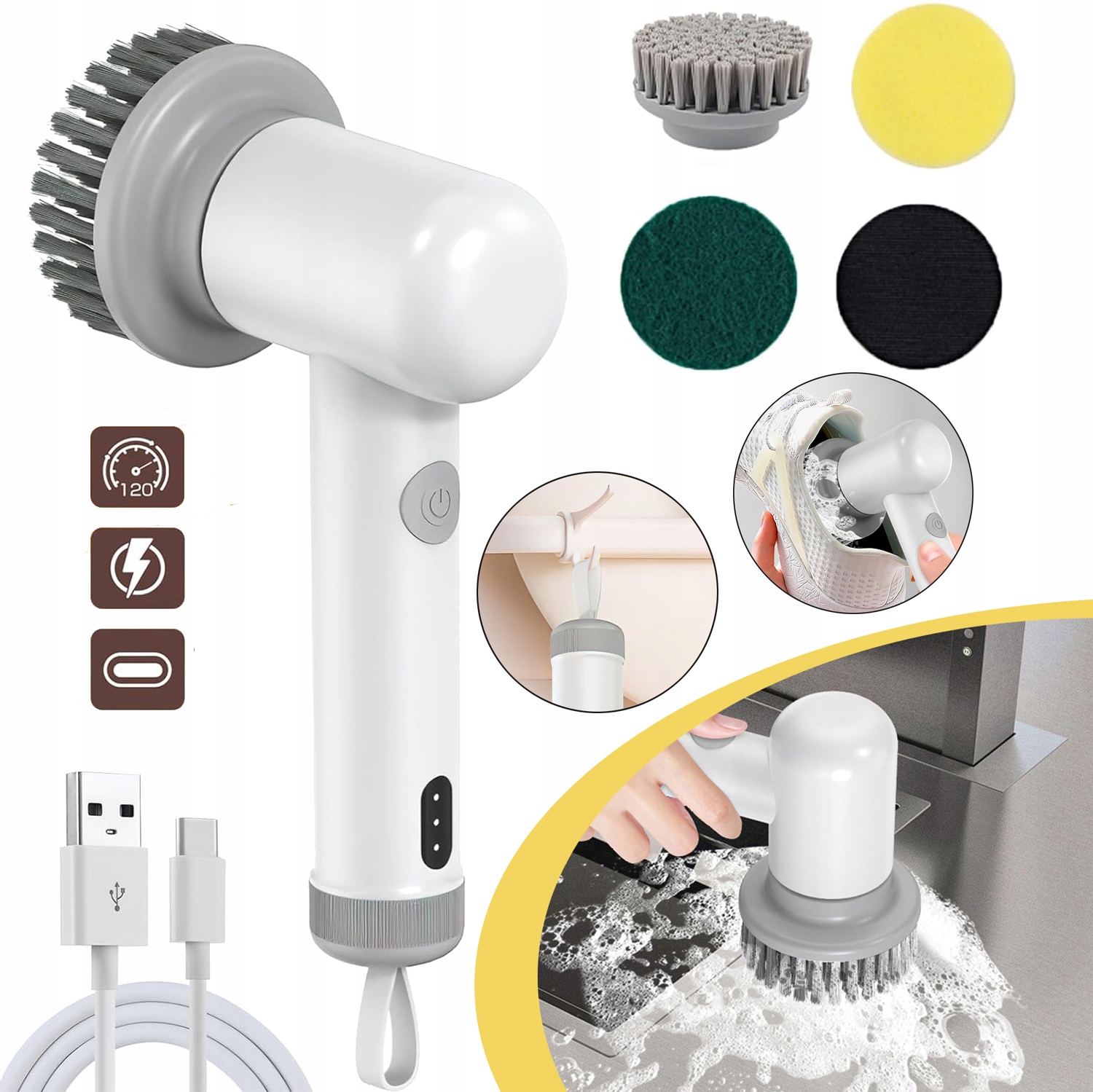 Levně Elektrická Rotační Myčka A Kartáč Na Čištění Sprchy