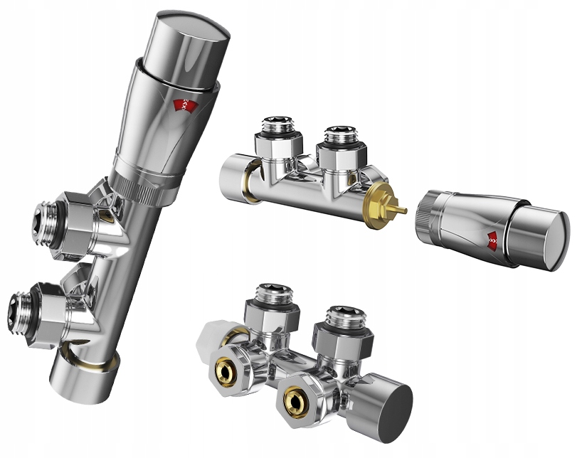 Termostatický ventil Pex pre radiátor, mosadzný komplet, hlavica 1/2, chróm