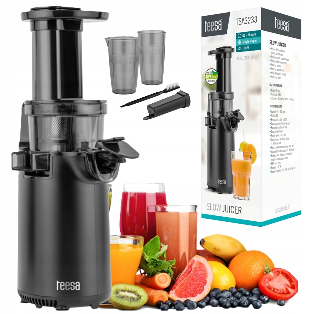 Pomalootáčkový odšťavňovač na ovoce a zeleniny vertikální 130W Teesa TSA3233