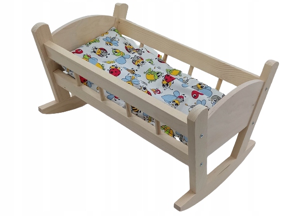 KOŁYSKA DREWNIANA dla lalek NIEMALOWANA + POŚCIEL