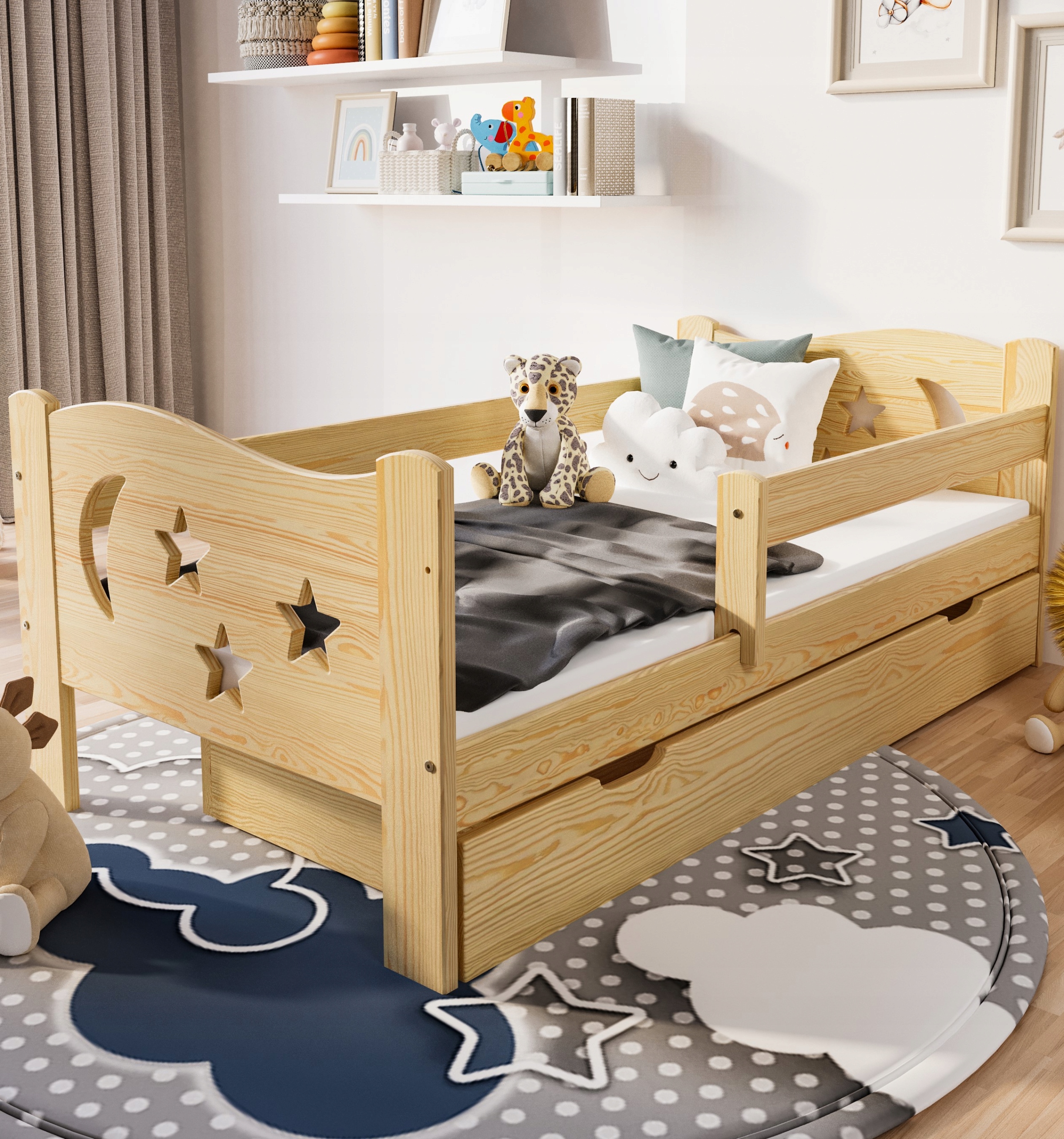 ŁÓŻECZKO dziecięce GWIAZDKA 180x80 SOSNA naturalne MATERAC Marka Meble Roomicon
