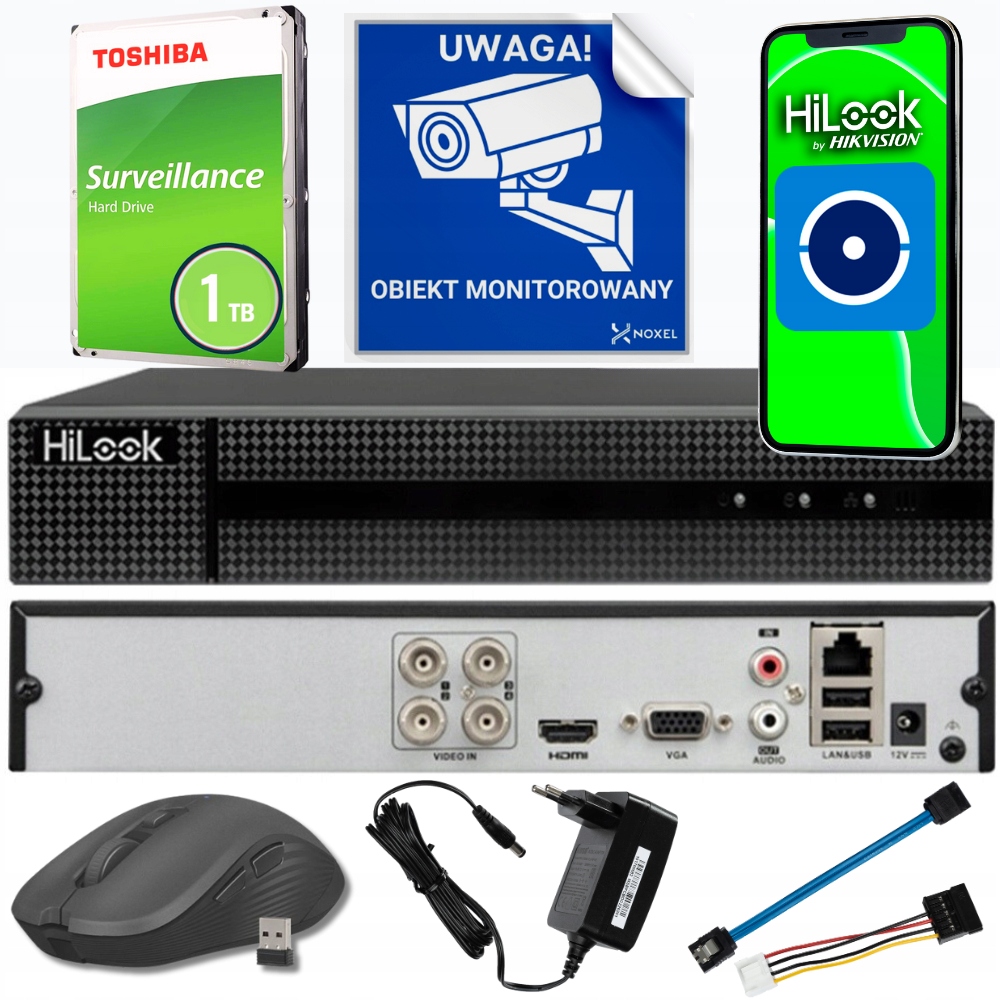 Rejestrator HiLook DVR-4CH-4MP 4 kanałowy do 5MP + 2x IP + dysk 1TB + mysz