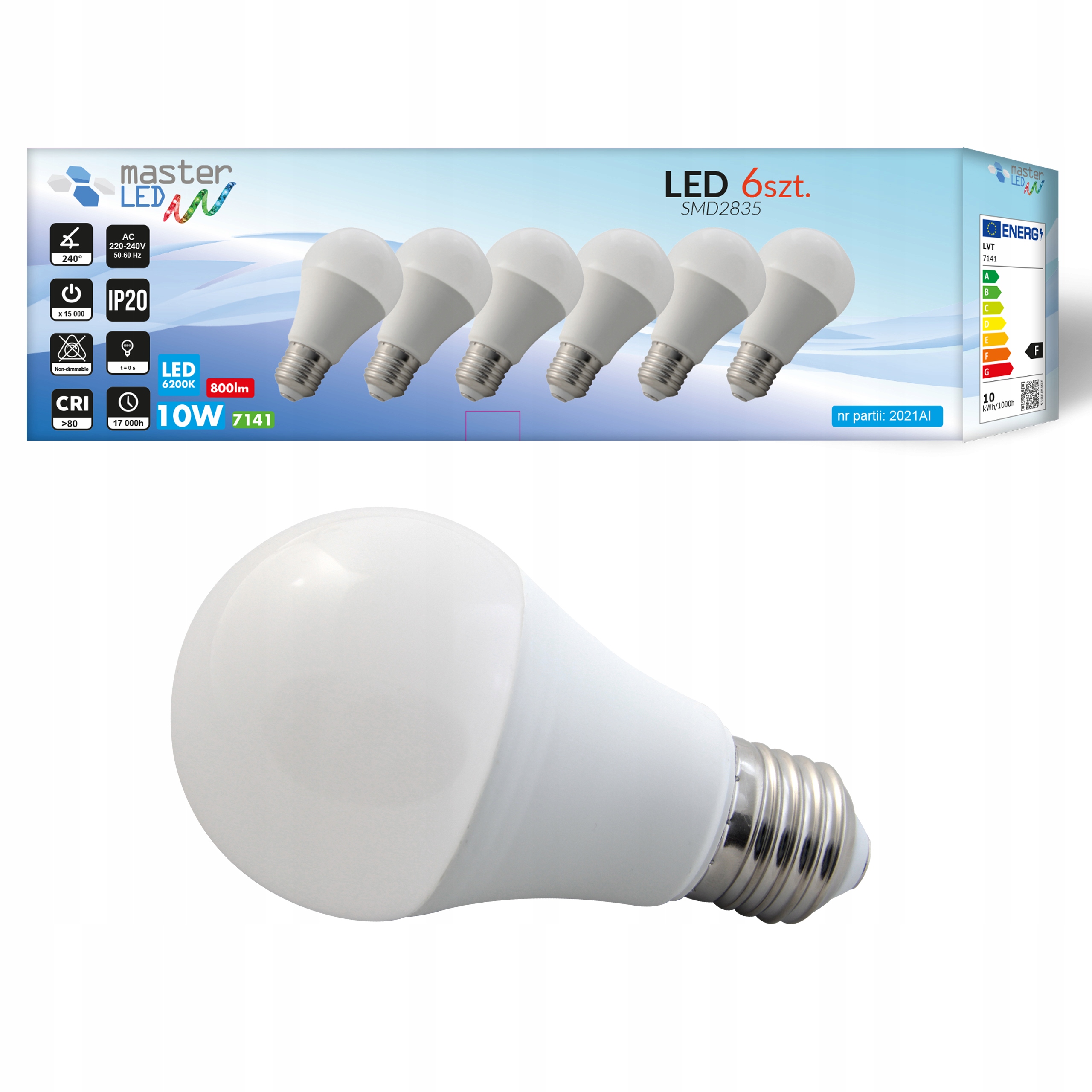 

Zestaw 6x Żarówka Led E27 1000lm 10W kula A60 230V