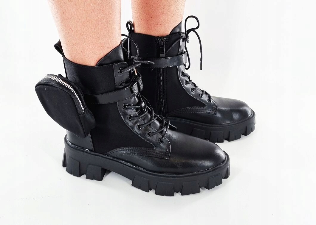 NOWE CZARNE BOTKI BUTY TRAPERY Z SASZETKĄ 38 Rodzaj obcasa płaski obcas