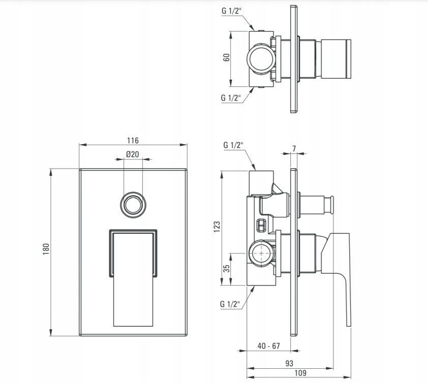 BATERIA NATRYSKOWA PODTYNKOWA BCZ 044P DEANTE Kod produktu BCZ 044P