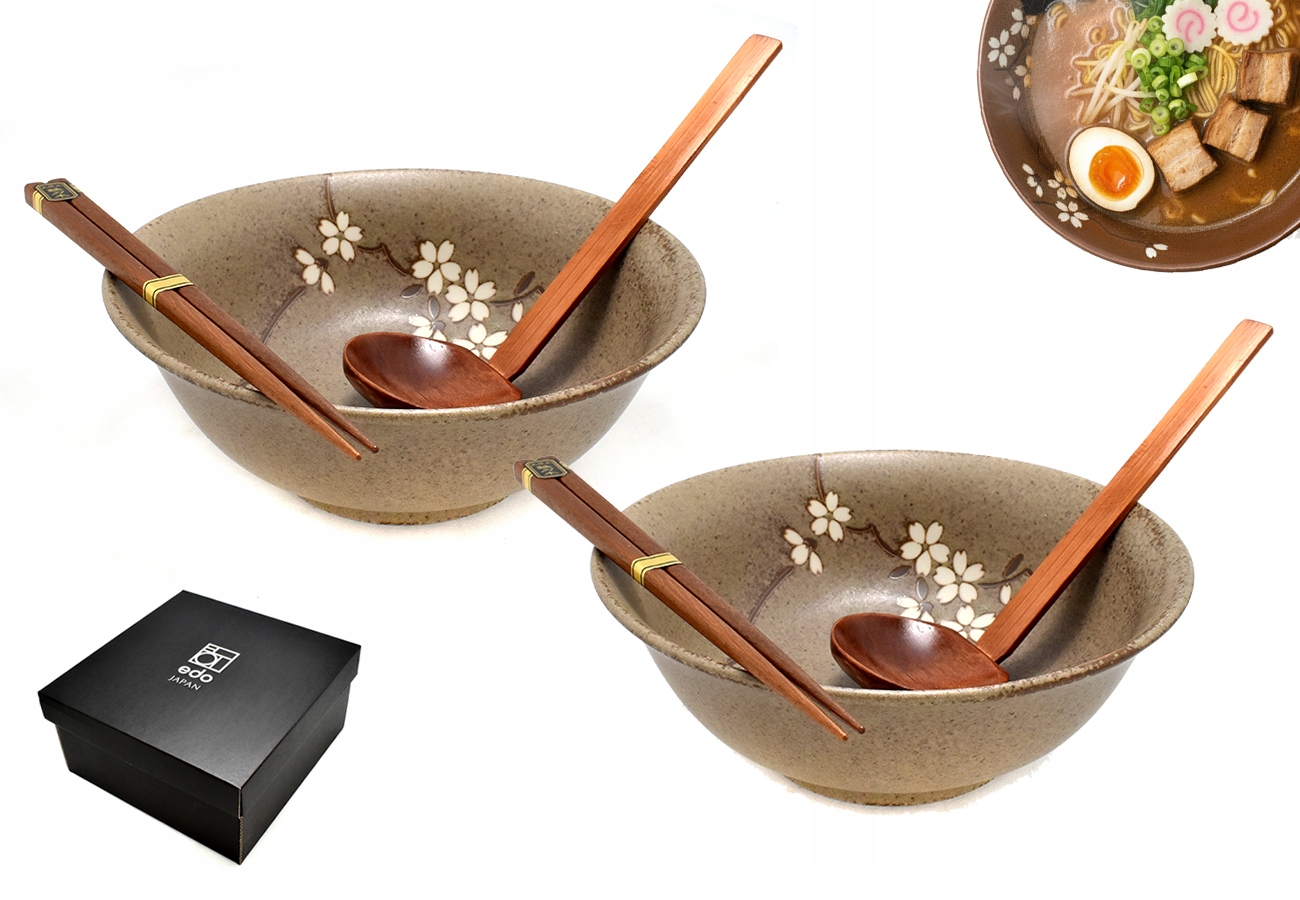 Sada 2 misek s lžícemi a paličkami Ramen Anemone Taupe 1100 ml Box