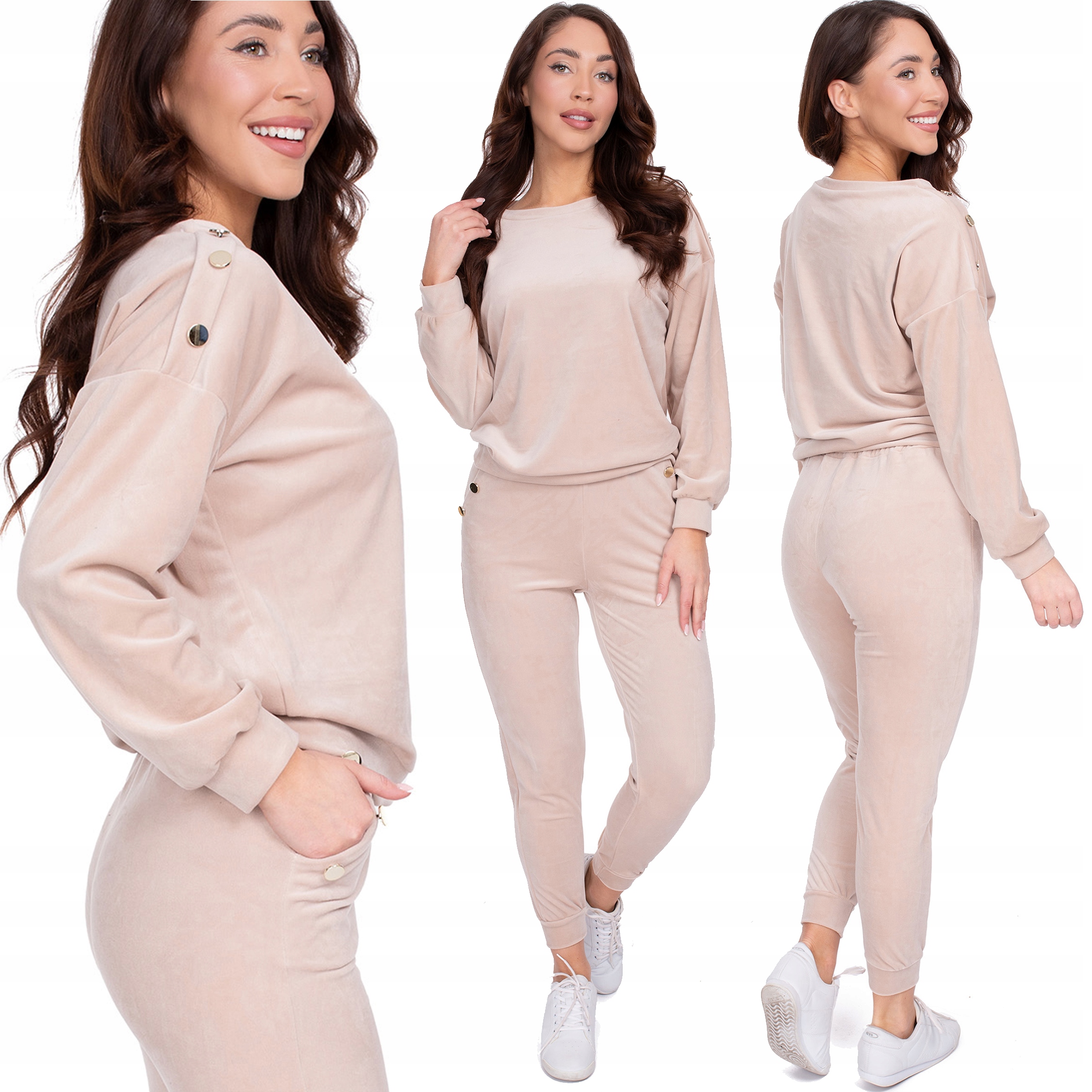 Welurowy komplet ,dres z ozdobnymi guzikami _M/38