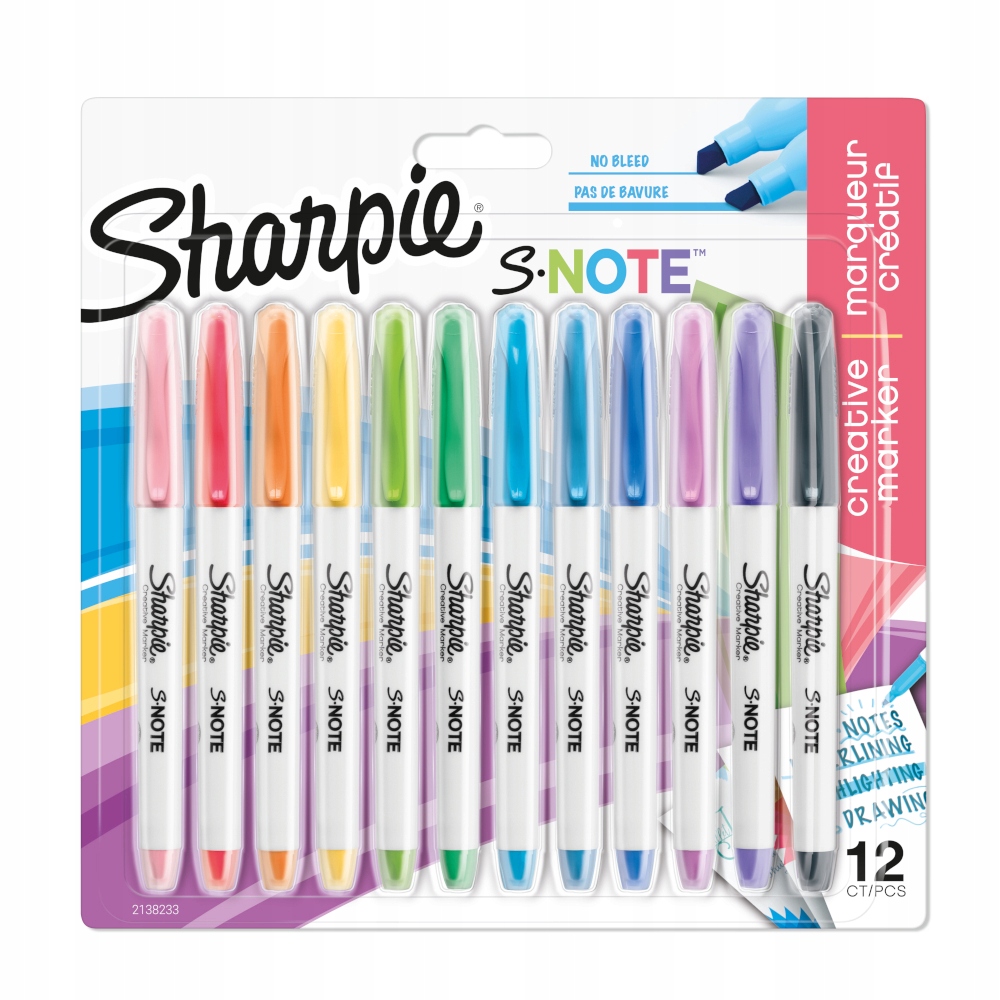 Zvýrazňovače Sharpie S-Note Pastelové 12x Komplet