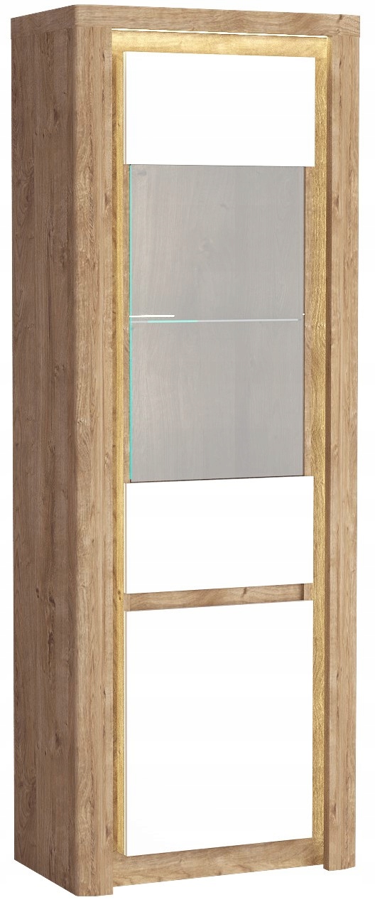 Nowoczesna Witryna biały połysk 197 x 70,5 x 40,5 Livinio Led dąb ribberic