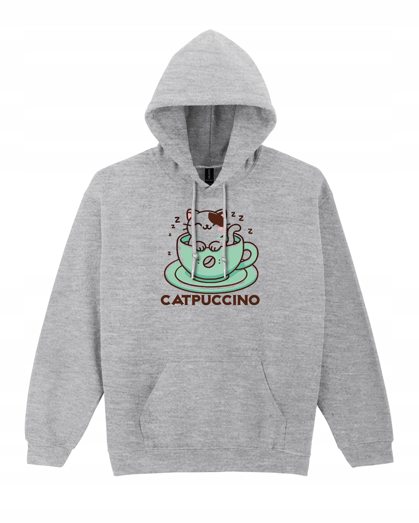 Mikina s kapucí Cappuccino Kočička v šálku Káva Šedá XXL