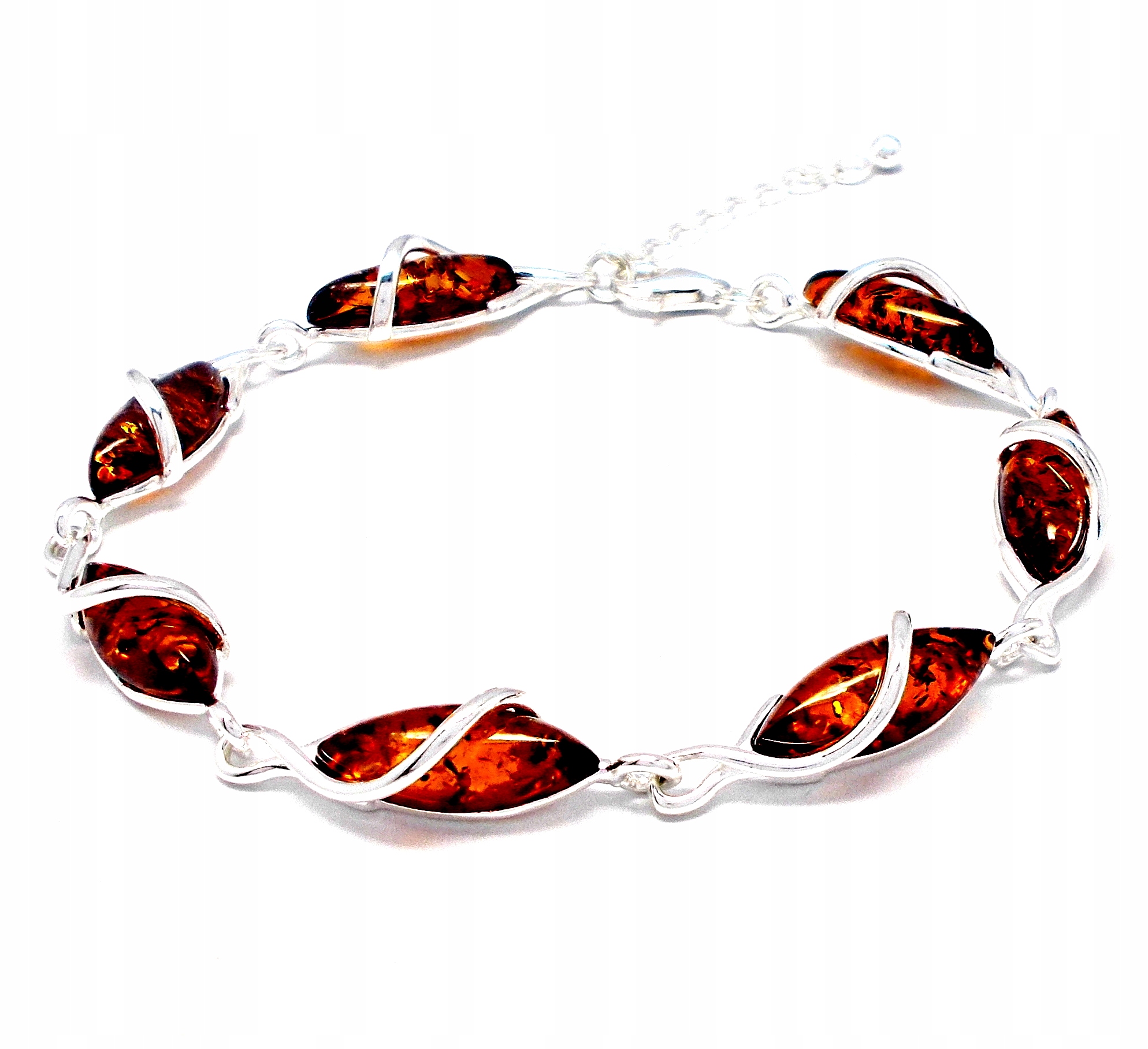 Srebrna Bransoletka Z Bursztynem