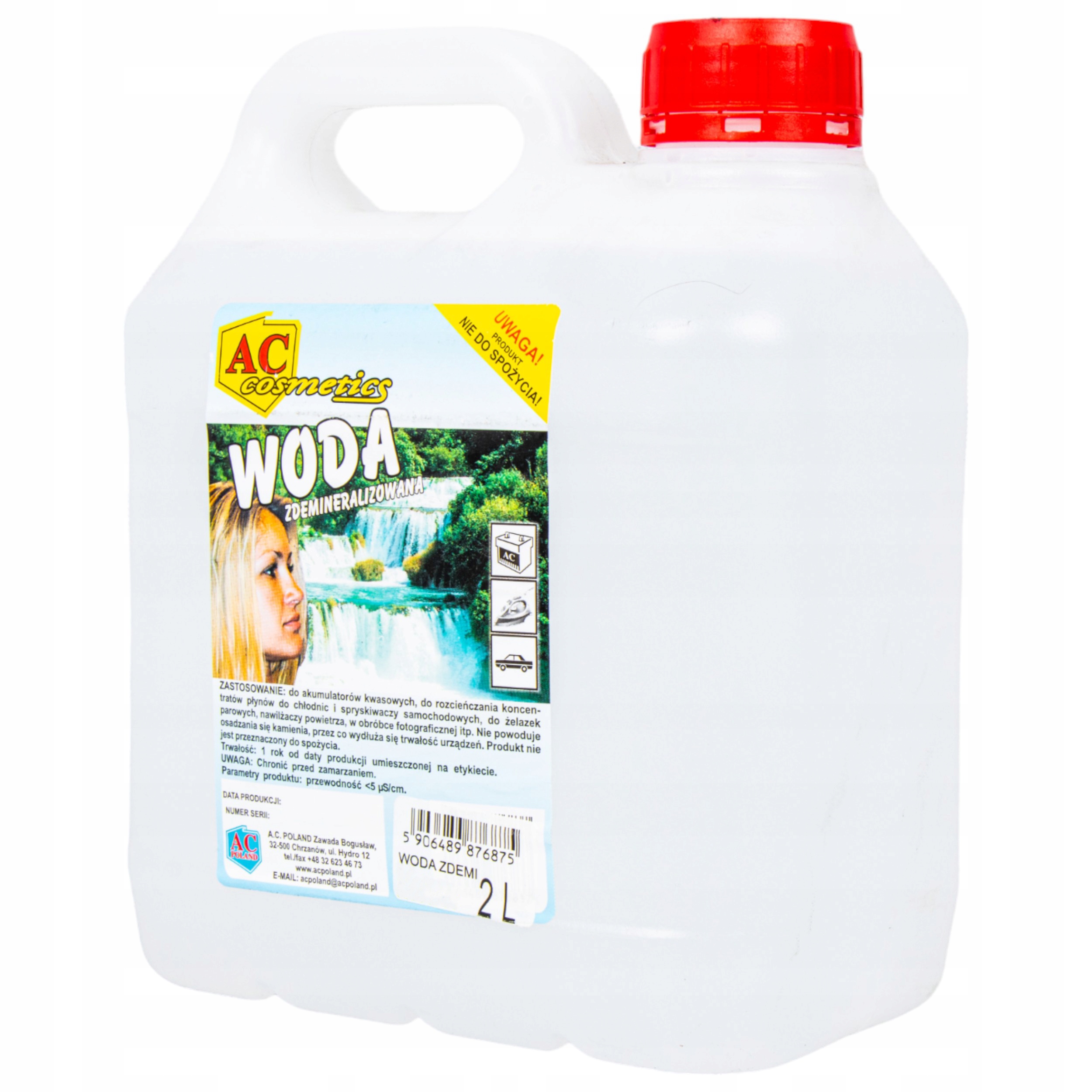 WODA DESTYLOWANA DEMINERALIZOWANA 2L AC COSMETICS Producent AC Cosmetics