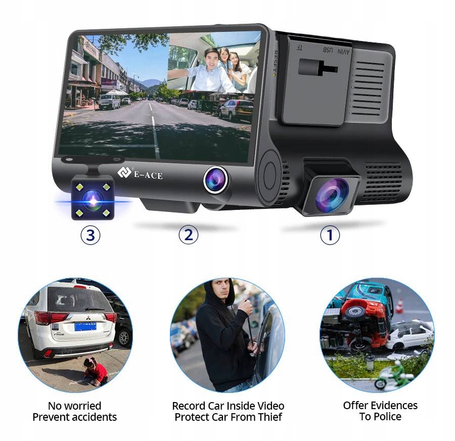 WIDEOREJESTRATOR 3w1 SAMOCHODOWY FullHD 1080p 170 Power Supply cigarette lighter socket