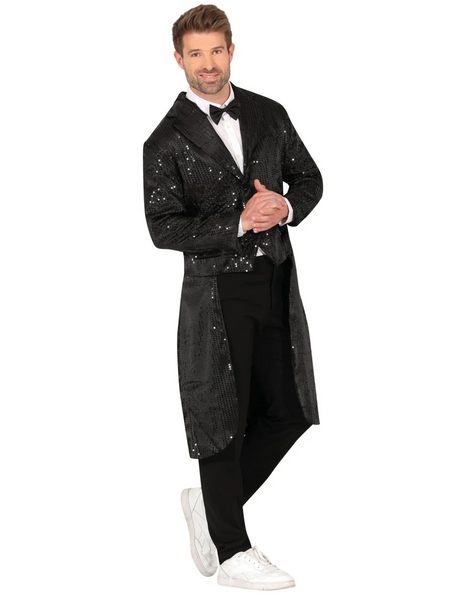 Kostým Frak Flitrový Černý Doplněk Převlek Karneval M