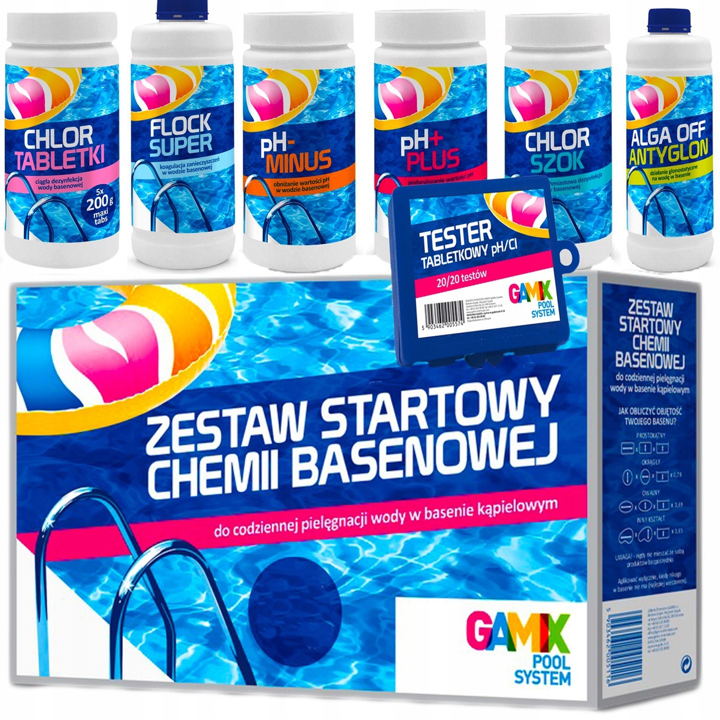 Zestaw 7W1 Chemia Basenowa Do Basenu Chlor Szok Tabletki Czysta Woda Gamix