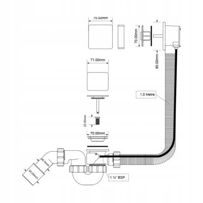 Przelew wannowy automatyczny McSLIM korek kwadrat CHROM MCALPINE Kod producenta MP31SSF-CBSQ-1M