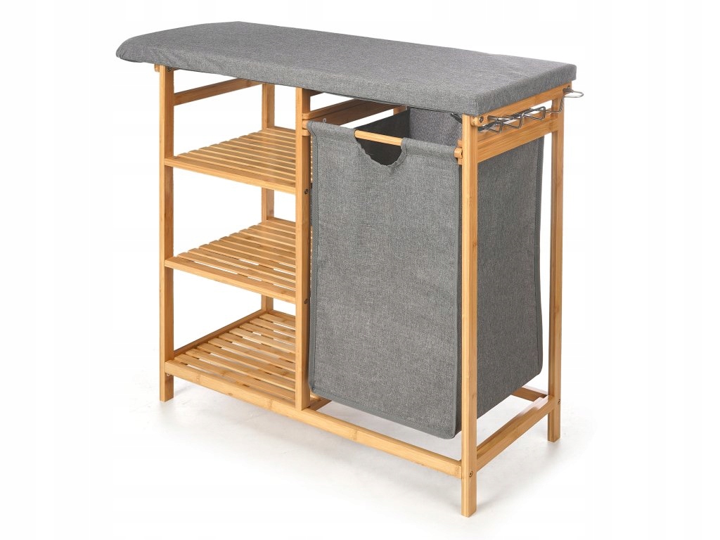 Bambusová skrinka s košom na bielizeň Bamy, 111 x 34 x 82 cm