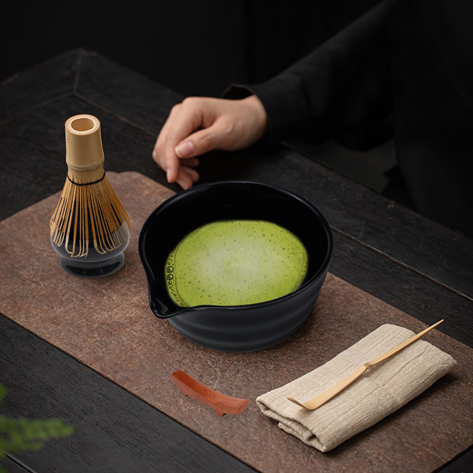 RAXFEKRO Zestaw Do Matcha 5-Częściowy Czarna Ceramika Z Chasenem I Łyżką — miniatura 7