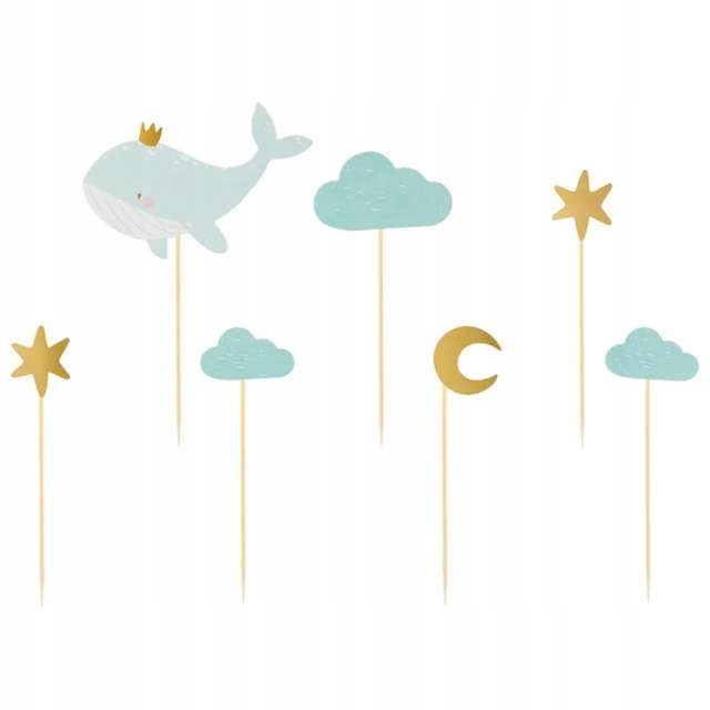 PIKERY do muffinek WIELORYB chmurki księżyc ozdoba