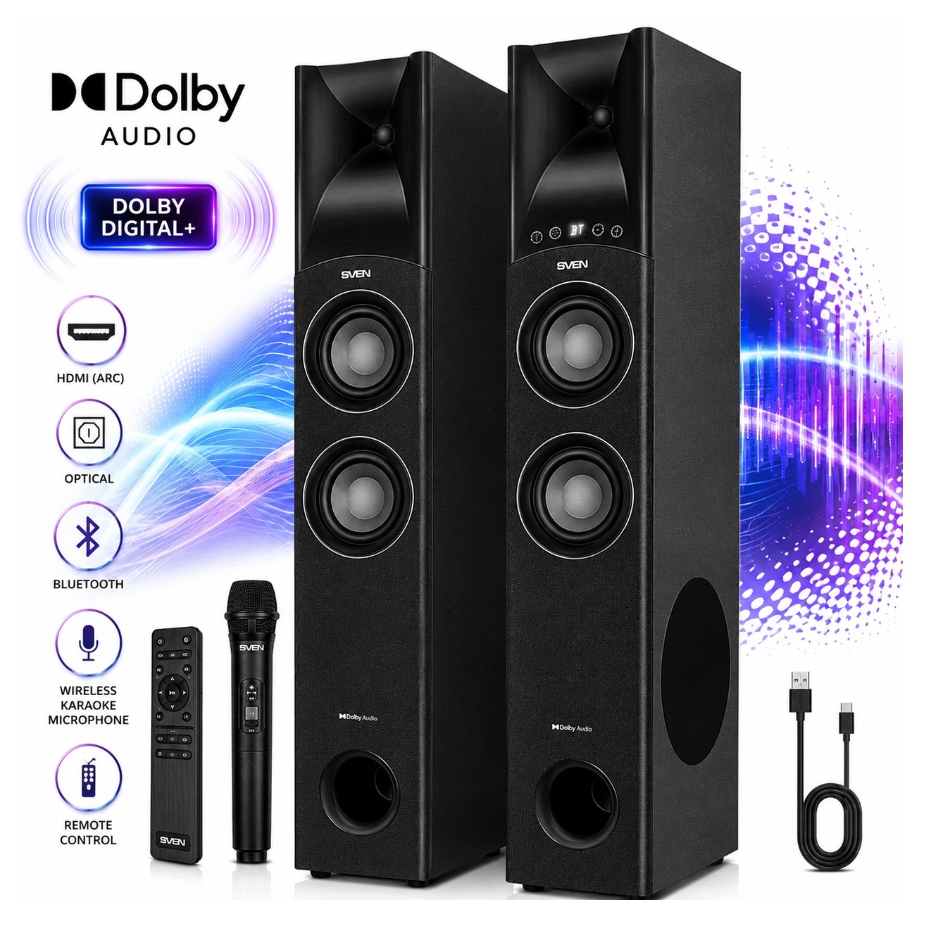 Sven TWR-2800DD Hi-Fi reproduktory 300W Bluetooth Hdmi Arc Dolby Karaoke