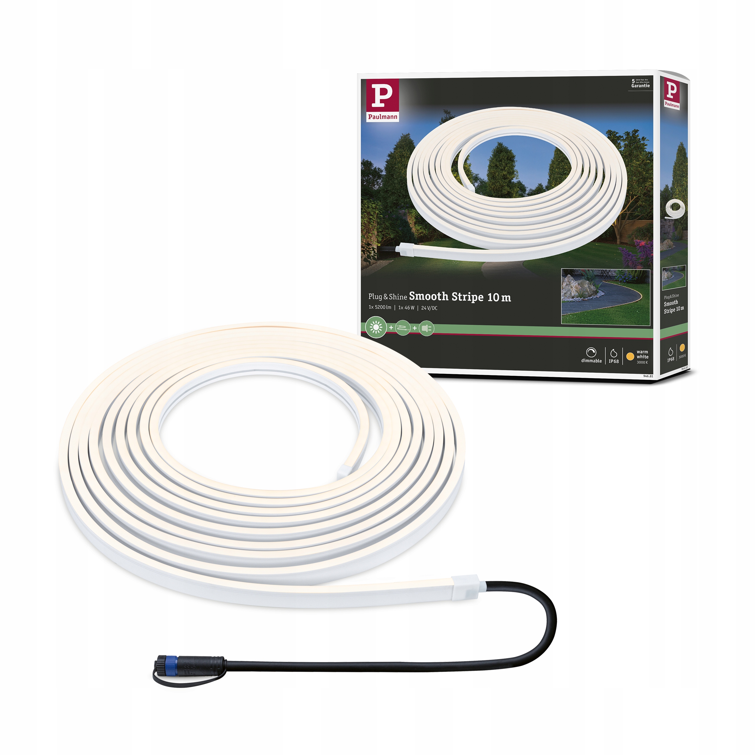 Taśma zewnętrzna Led Plug & Shine DIM 46W 10m 3000K IP68 24V biały PL94681