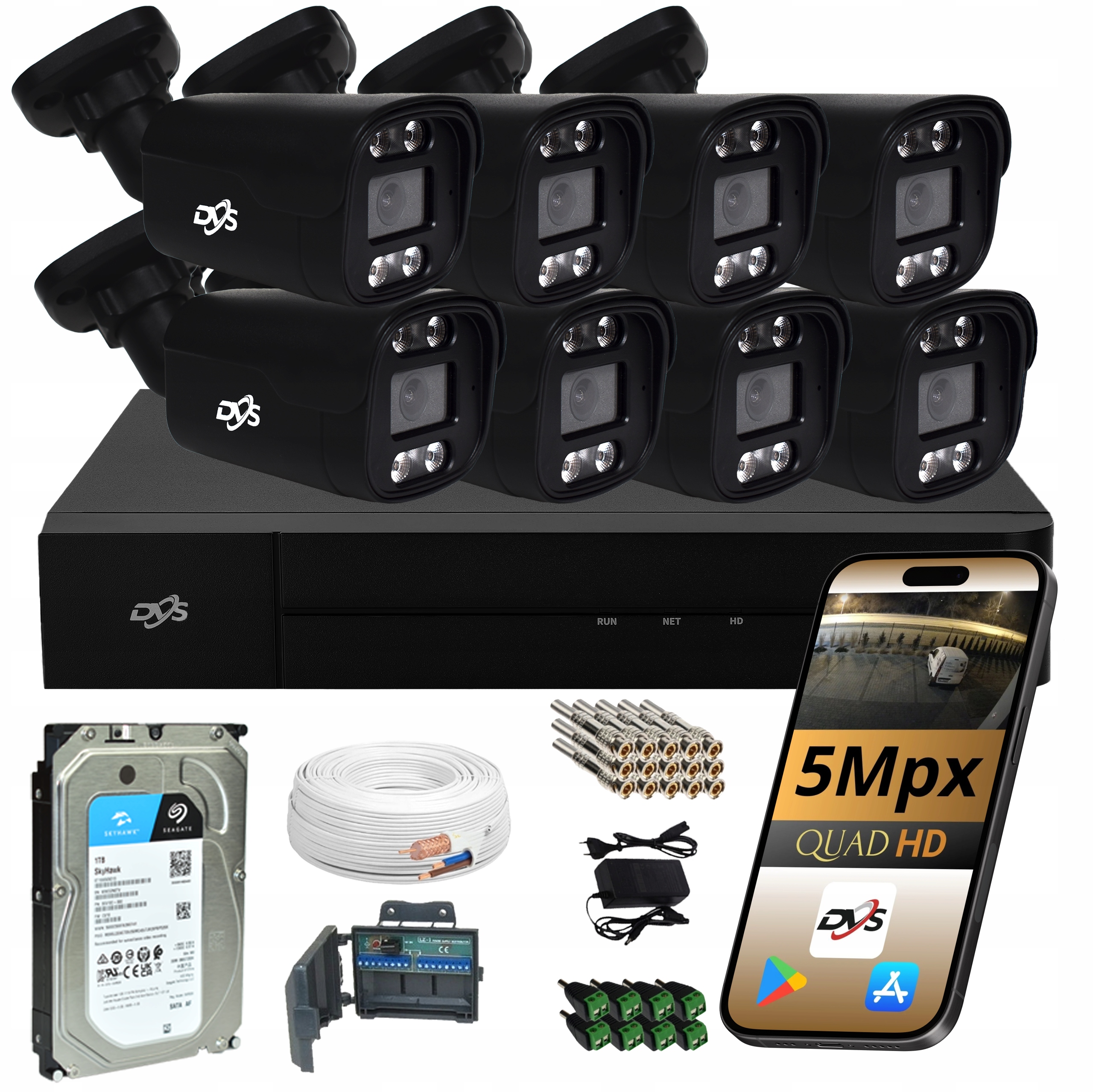 Set Na Monitorovanie 8 x Analógová Kamera 5MPX Čierna Vonkajšia Dual Led