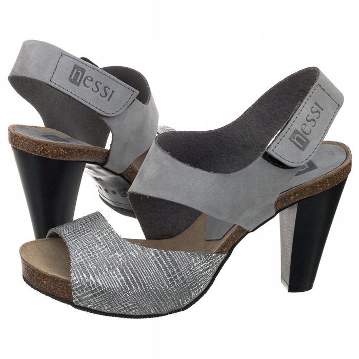 

Buty Damskie Sandały na Obcasie Nessi 42103 Szare