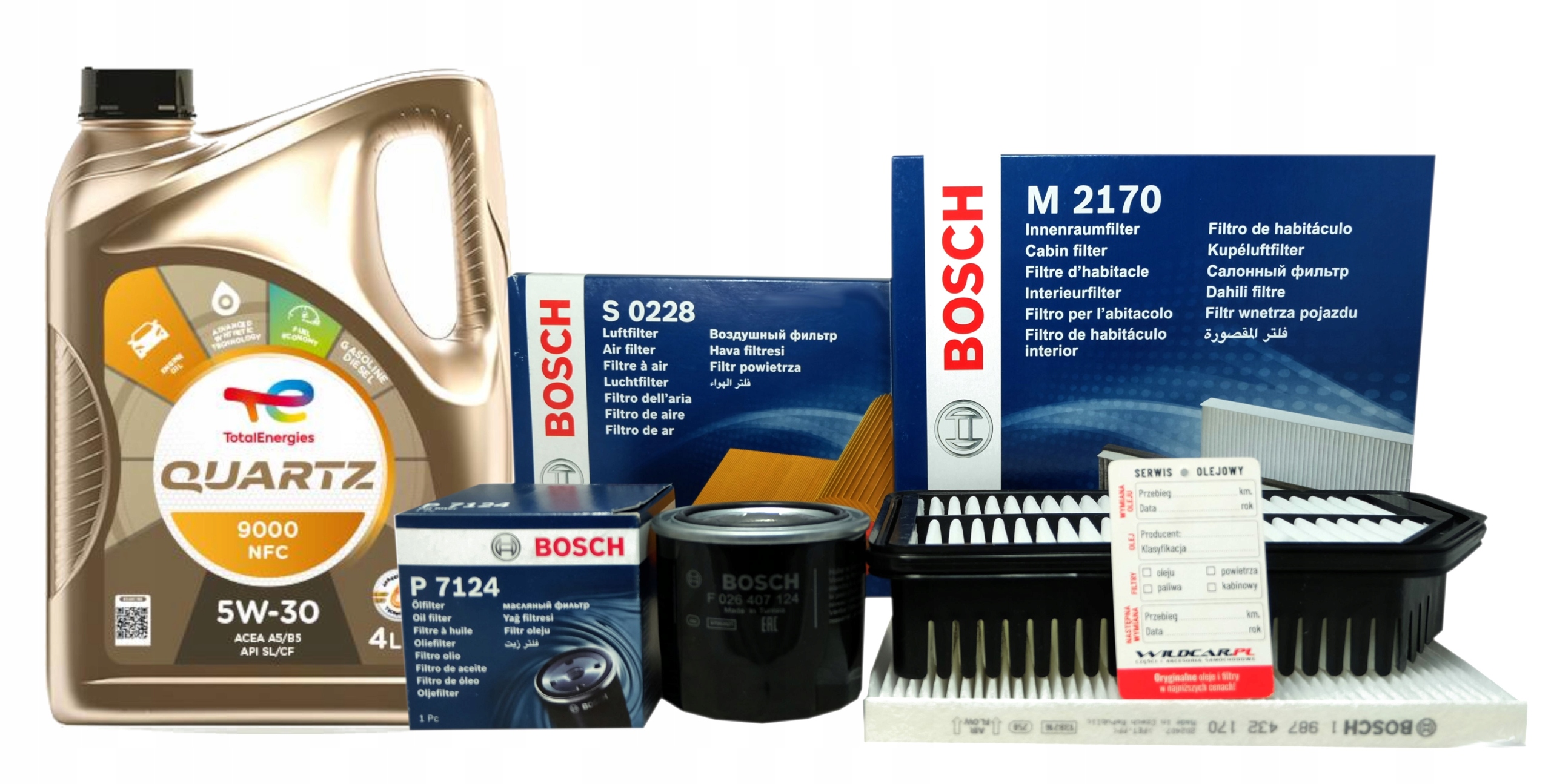 Olej 5w30 Total 3 filtre Bosch i40 Carens Kia Sportage 1.6 2.0 Gdi