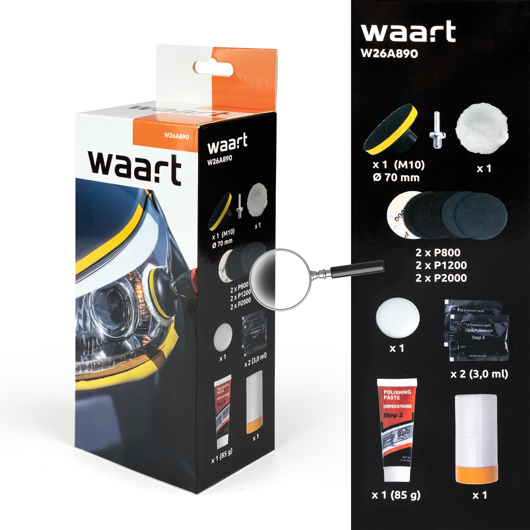 ZESTAW do Polerowania REGENERACJI REFLEKTORÓW LAMP Pasta Polerska Płyn 14el EAN (GTIN) 5902143171324