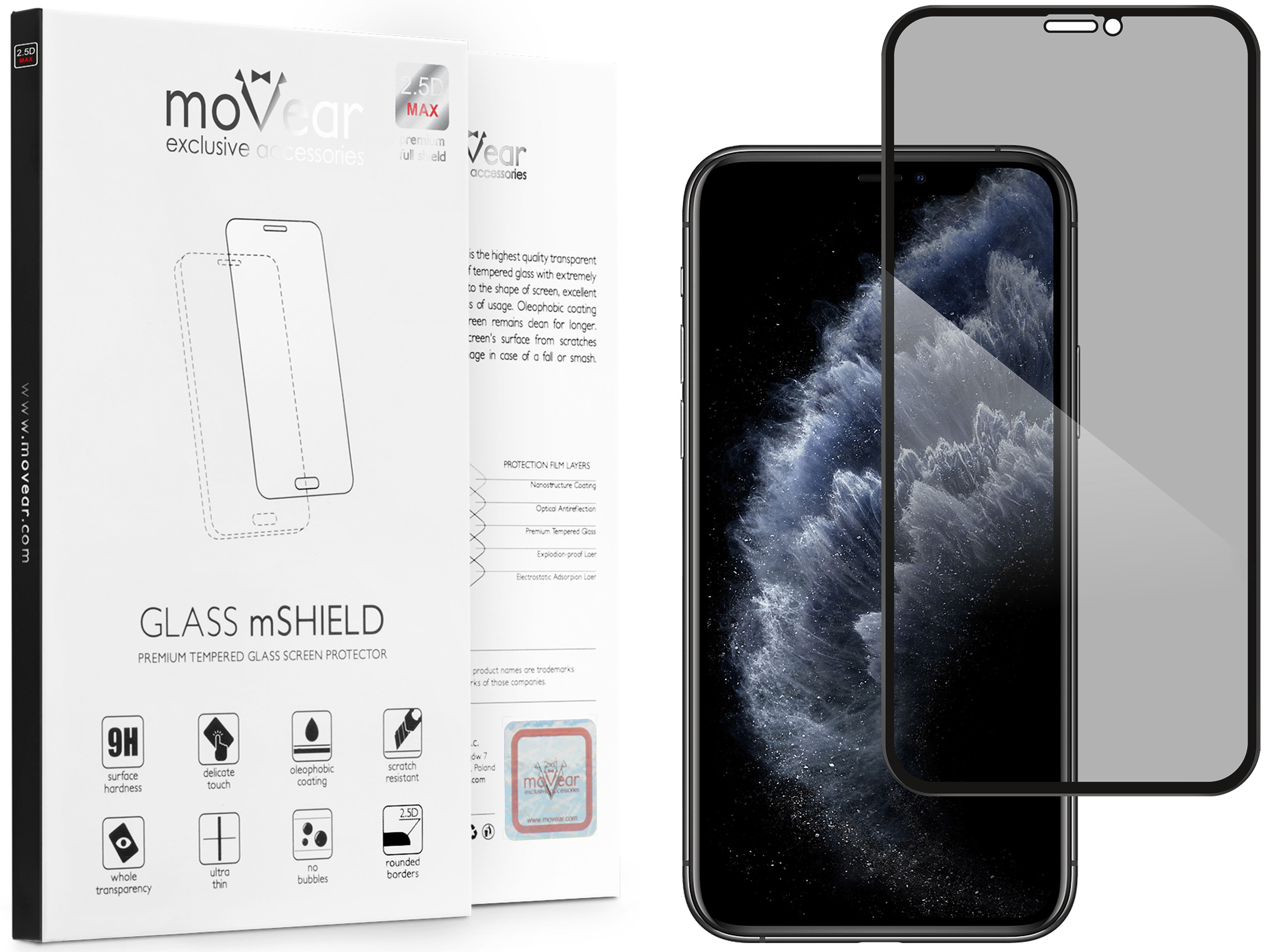 Privátizáló edzett üveg iPhone 11 Pro Xs X készülékhez anti spy Movear