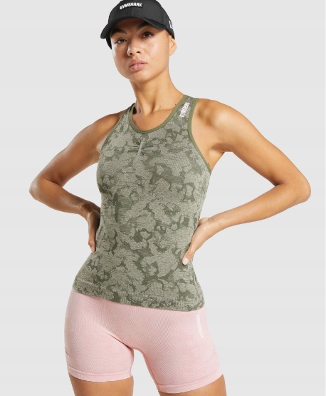 Gymshark Top Sportowy Damski Zielony Z Logo S 1A4D1_C*