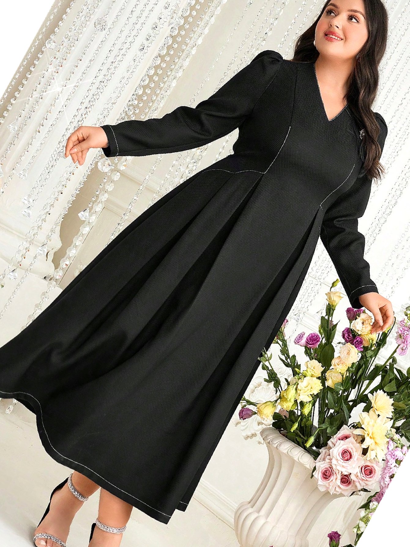 Šaty Dlouhá Elegantní v arabském stylu Bufki Černá 4XL 48