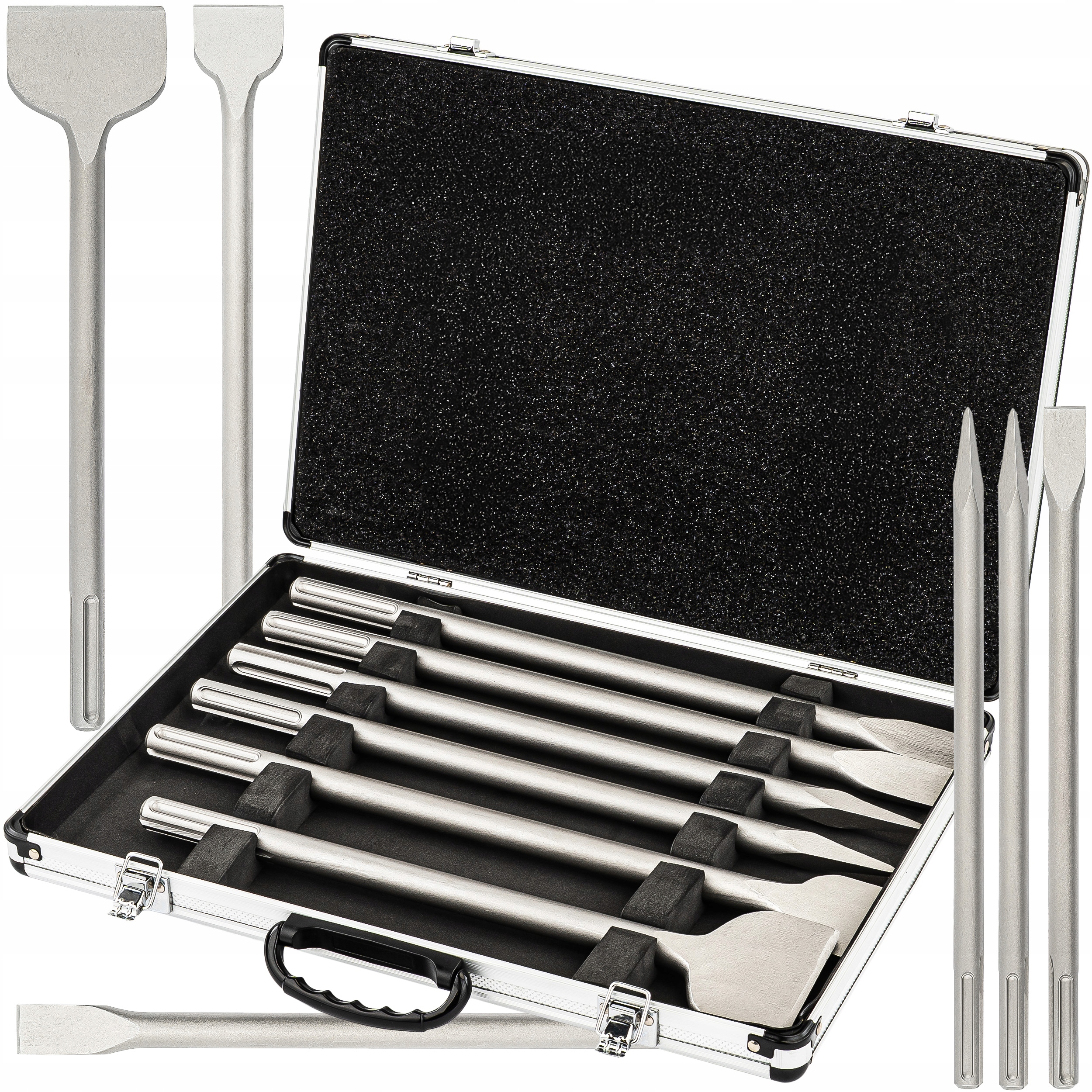 ZESTAW DŁUT SDS MAX 6 SZT. PŁASKIE DŁUTO DO BETONU PŁYTEK DŁUTA WALIZKA