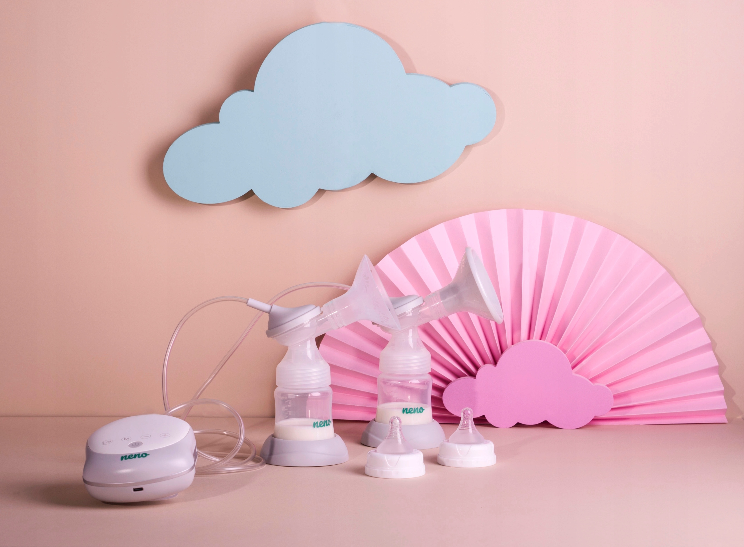 Podwójny laktator elektroniczny Neno Due Elementy zestawu butelka laktator