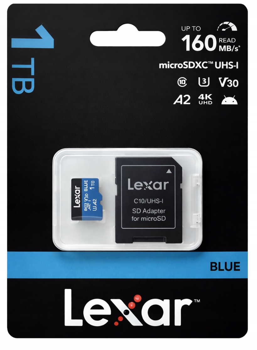 paměťová karta MicroSD 1TB Sdxc Lexar Blue V30 A2 4K U3 160MB Sd adaptér